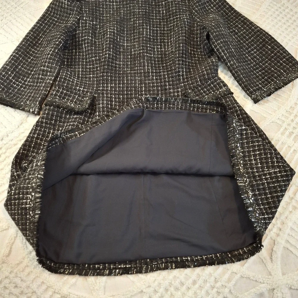 S'edge Womens Size Large Black White Tweed‎ Puff Sleeve Mini Dress NWT